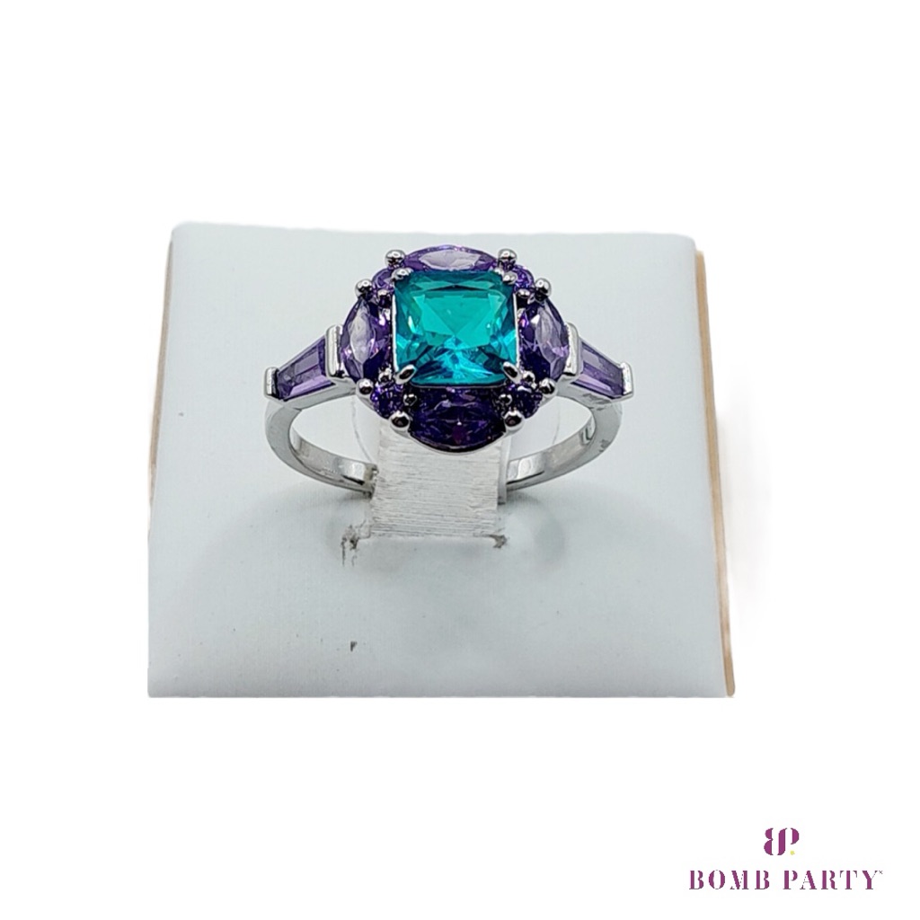Rbp2755 Ring Bomb Party Majestic Gems Dark Aquamarine On Rhodium Size 7